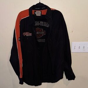 Harley-Davidson Men's Black and Orange Shirt Jacket